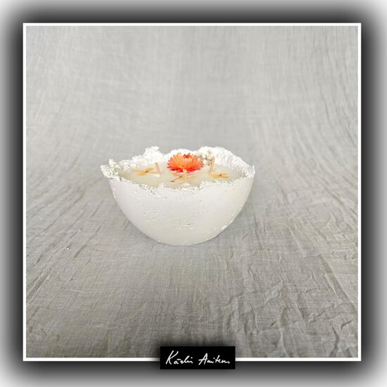Small Concrete Bowl with Dried Flower Decoration. Fragrance: Rose Sugar Petals