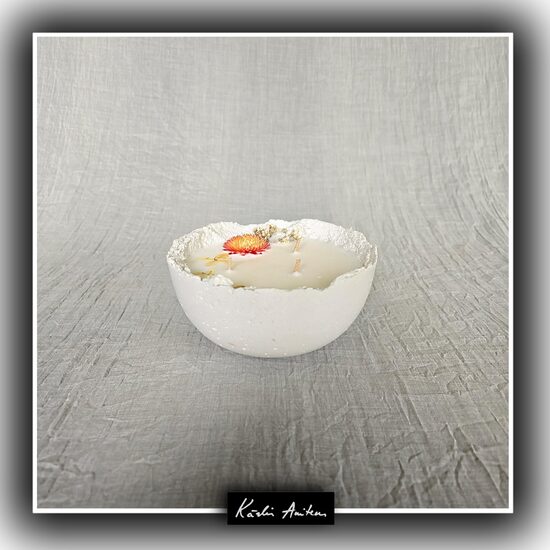Large Concrete Bowl with Dried Flower Decoration. Fragrance: Rose Sugar Petals